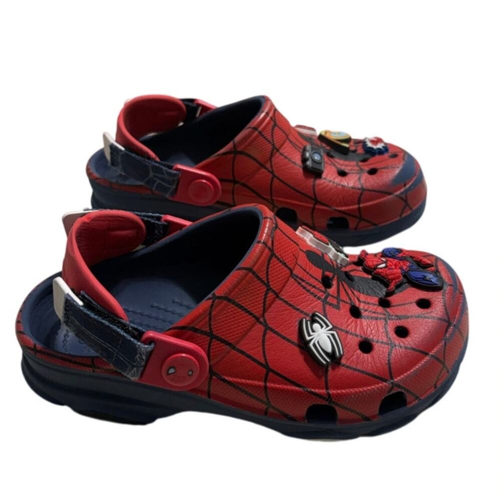 Crocs Classic Clogs Marvel Spiderman Junior Size 1 Jibbitz Red Blue
